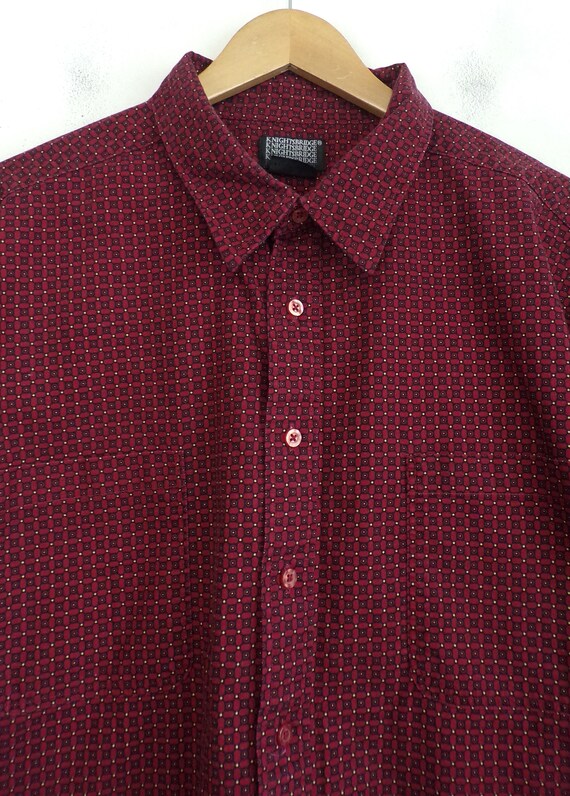 Vintage Mens Geometric Print Shirt | 90s Red Cott… - image 3