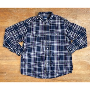 Vintage Mens Wrangler Plaid Flannel Shirt Size Large 1980s Western Button Down