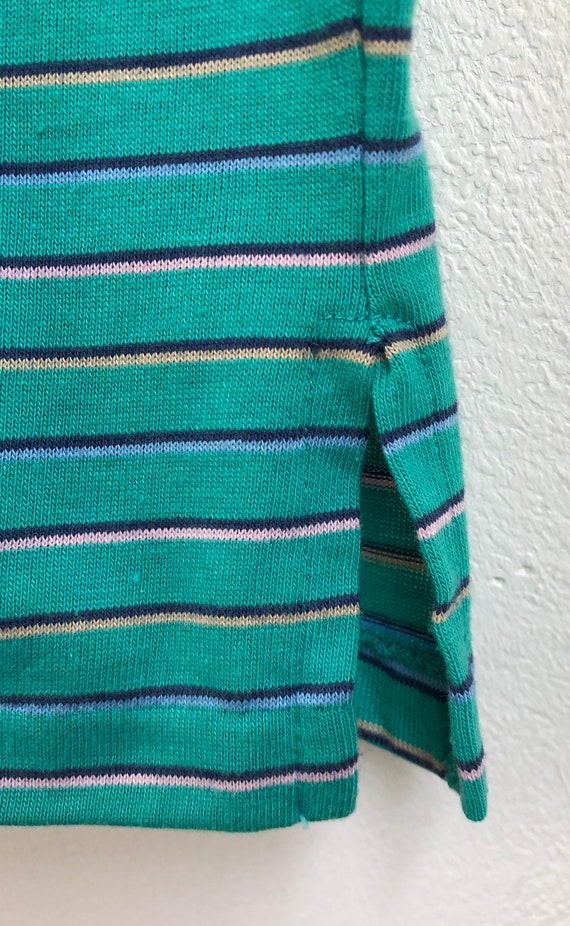 Vintage Mens Striped Polo Shirt | 70s Teal Fine K… - image 5