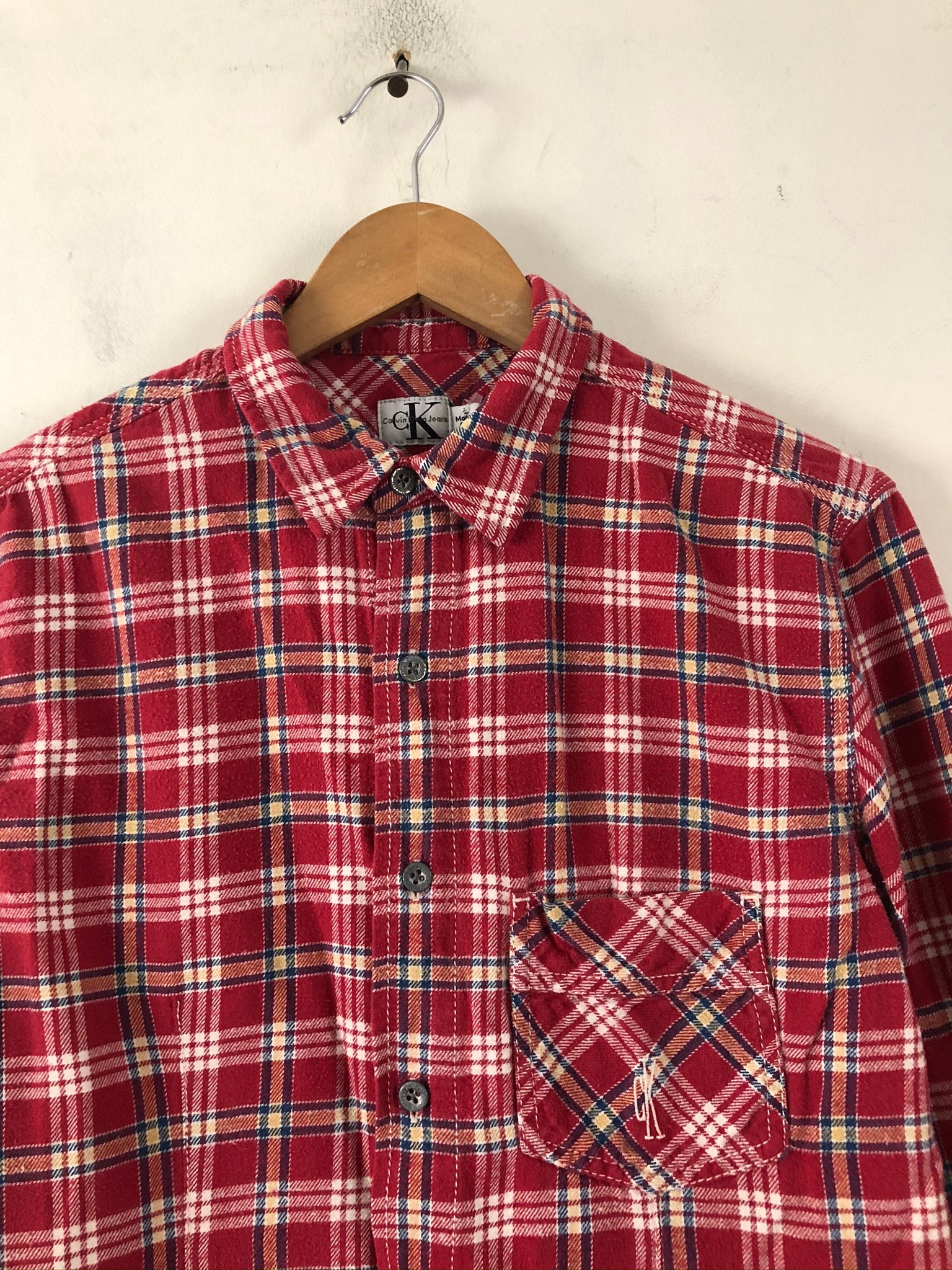 Vintage Calvin Klein Flannel Shirt 90s Red Tartan Plaid - Etsy