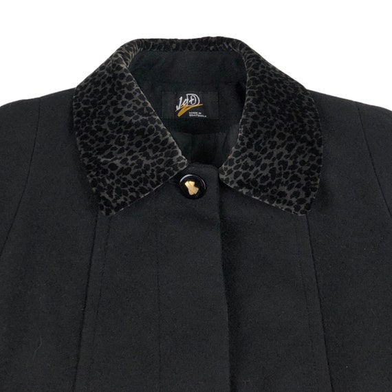 Vintage Leopard Velvet Trim Wool Coat | 80s Black… - image 3