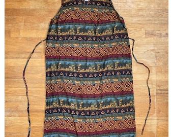 Vintage Tribal Zebra Print Dress Size 1X (18W) 1990s Rayon Sleeveless Maxi Tie Back Waist