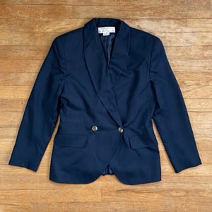 vintage blazer croisé taille petite des années 80 veste de sport en rayonne tissée bleu profond des années 80