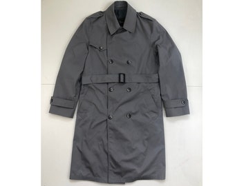 Vintage Mens Rain Coat | 70s Gray Water Resistant Belted Double Breasted Canvas Overcoat | Mens Size Small (38L)