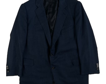 Vintage Mens Wool Blazer Size 44 | 1980s Fully Canvassed Blue & Black Woven Sport Coat Suit Jacket