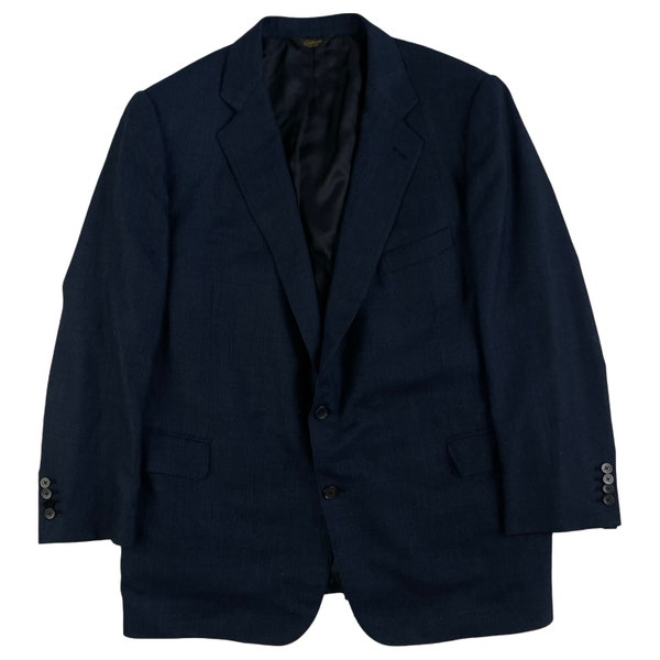Vintage Mens Wool Blazer Size 44 | 1980s Fully Canvassed Blue & Black Woven Sport Coat Suit Jacket