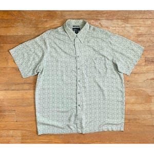 Vintage Mens Hawaiian Shirt Size XL 90s Geometric Print Green Rayon Button Down