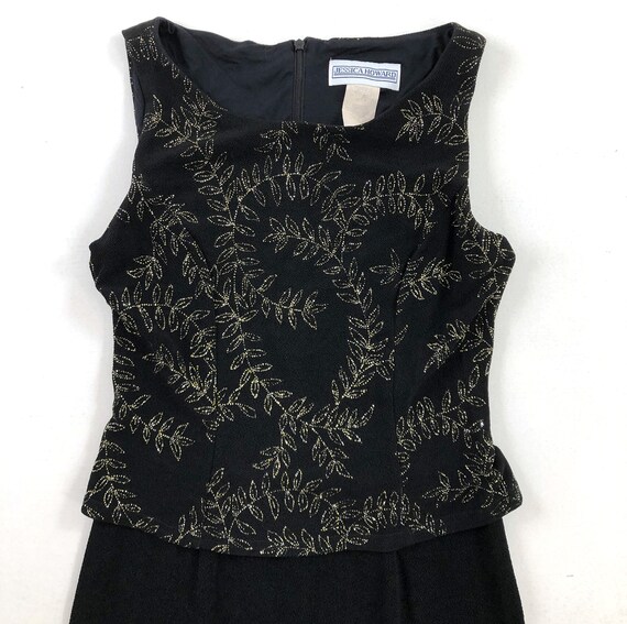 Vintage Black Maxi Dress with Glitter Leaves | 90… - image 3