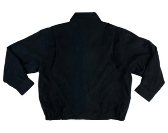 Vintage Mens Black Faux Suede Jacket | 1990s Microfiber