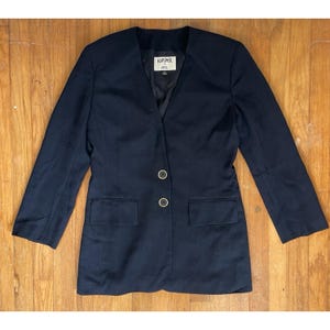 Vintage Navy Blue Plaid Blazer Size Medium 1990s Sport Coat Suit Jacket