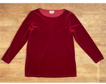 Vintage Red Crushed Velvet Top Size Medium/Large 90s Long Sleeve Stretch Top