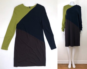 Vintage Fine Knit Dress | 90s Donna Ricco Color Block Sheath Dress | Womens Size Medium