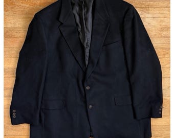 Vintage Mens Camel Hair Blazer Size 50L 90s Black Sport Coat Suit Jacket