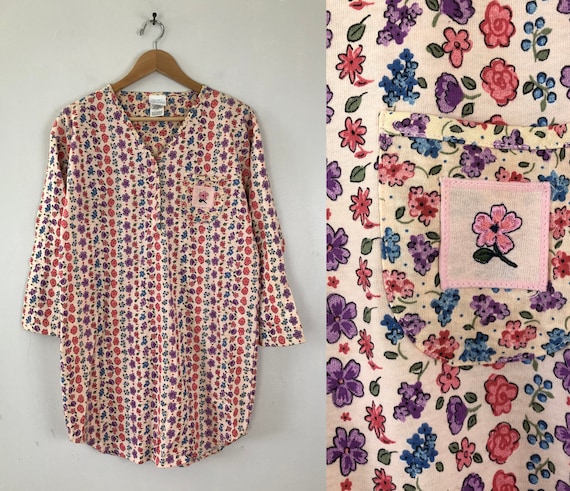 Vintage Floral Night Shirt | 90s Vanity Fine Knit… - image 1