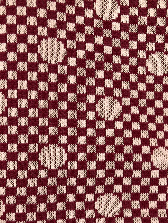 Vintage Checkered & Polka Dot Top | 60s Burgundy … - image 5