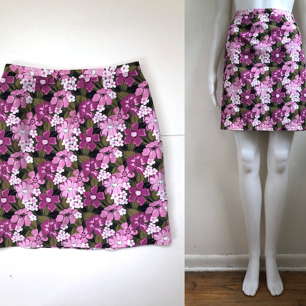 Vintage Cotton Mini Skirt | 90s Floral Print Skirt | Womens Size XS | 26" Waist