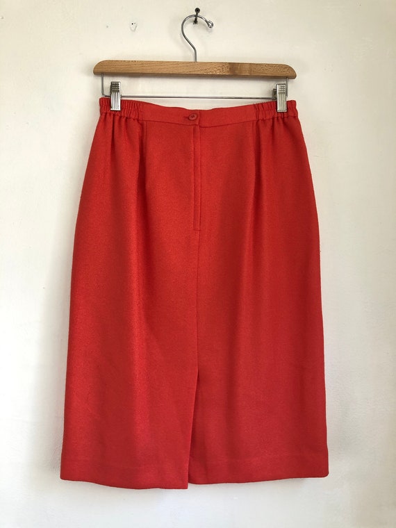 Vintage Bright Orange Pencil Skirt | 80s Crepe St… - image 6