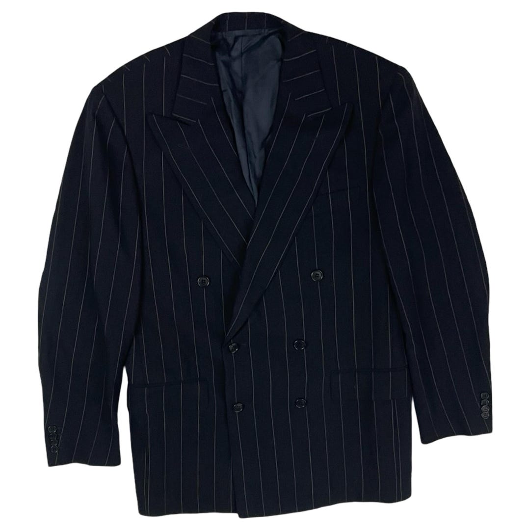 Men's Vintage Navy Pinstriped Blazer Jacket 40