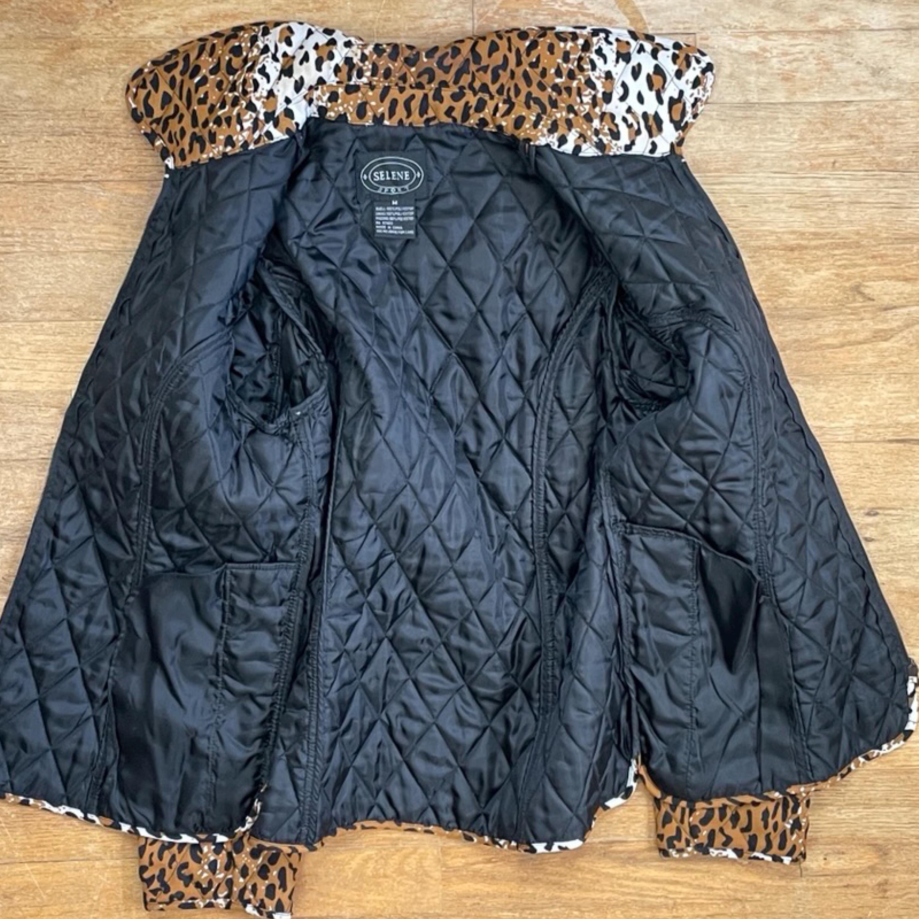 Vintage Leopard Print Quilted Jacket Size Small/medium 1990s Zip