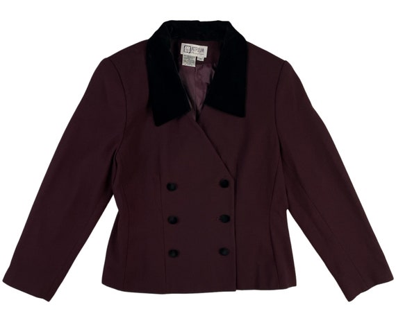 Vintage Velvet Collar Blazer 90s Double Breasted Dark Purple Crepe Sport Coat Jacket Womens Size Medium large Etsy Canada