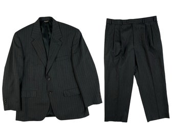 Vintage Mens Suit Set Size 40S | 36x27 Pants | 90s Gray Wool Pinstripe Suit Coat & Pants