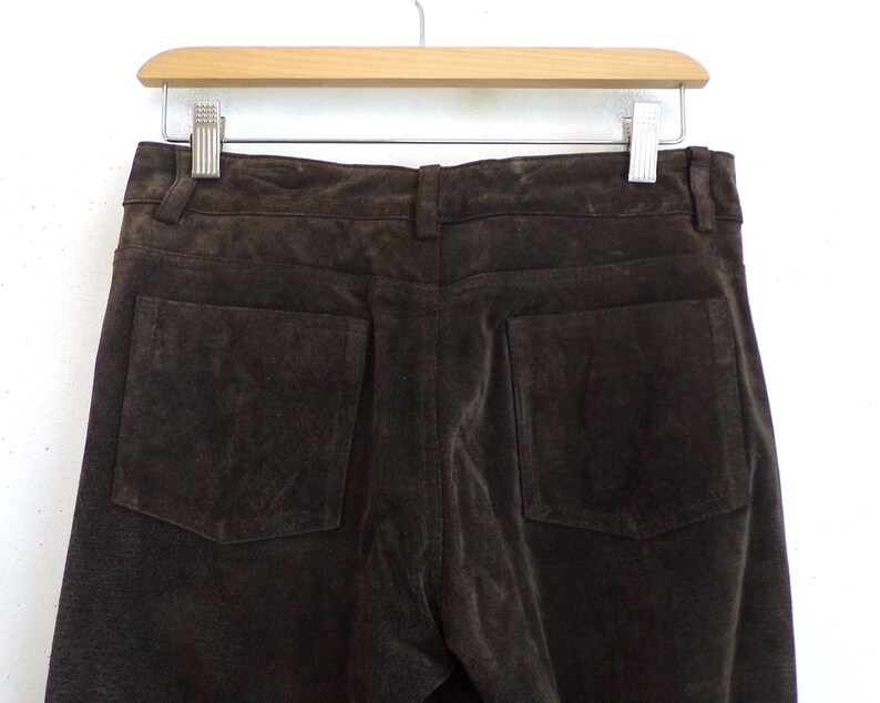Womens Size XSSmall 90s Boot Cut Brown Suede Trousers Vintage Suede Leather Pants 30 Waist 32 Inseam