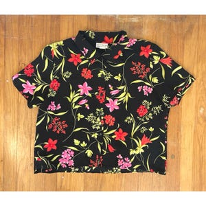 Camicia a maniche corte con bottoni e stampa floreale vintage, taglia XL, anni &#39;90