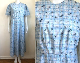 Vintage Floral & Plaid Dress | 90s Handmade Cotton Blend Maxi Dress | Womens Size Large