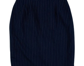Vintage Pinstripe Mini Skirt Womens Size XS | 25" Waist | 1990s Navy Blue Striped Straight Cut
