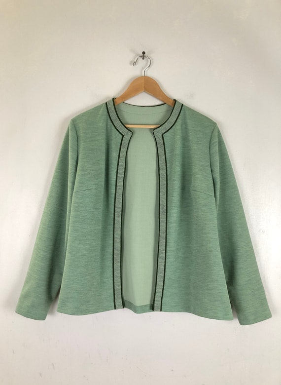 Vintage Poly Knit Jacket | 60s Handmade Green Lig… - image 2