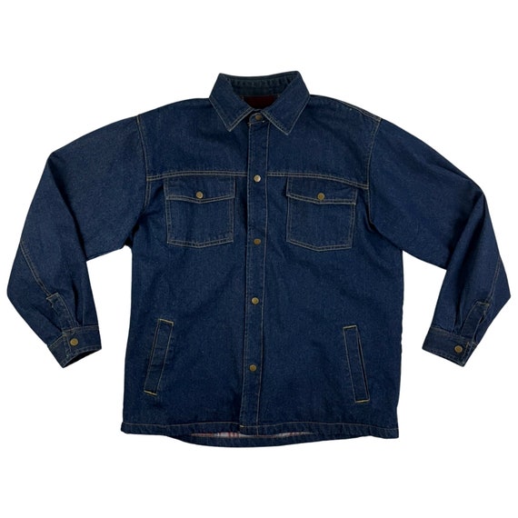 Vintage Mens Flannel Lined Denim Jacket | 90s Jea… - image 1