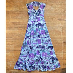 Vintage 60s Maxi Dress Size XS 1960s Mixed Print Handmade Sleeveless Halter Gown