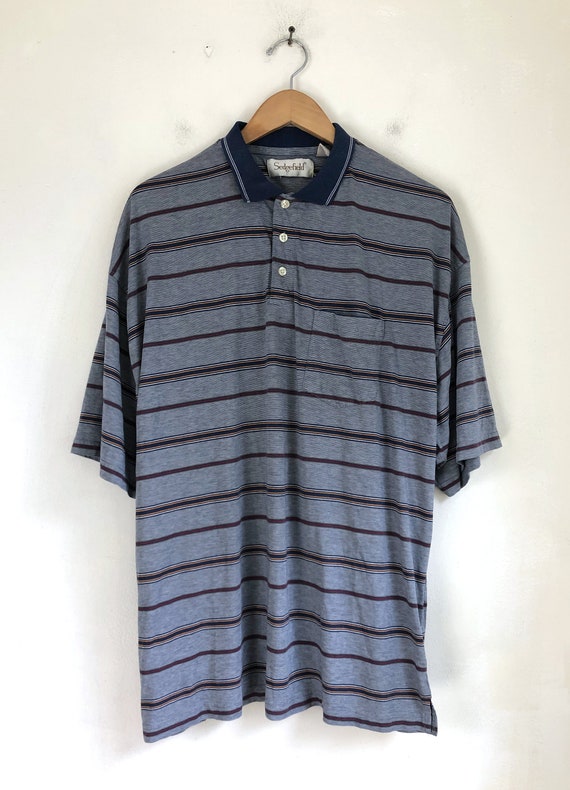 Vintage Mens Striped Polo Shirt | 80s Cotton Blen… - image 2