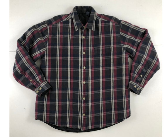 Vintage Mens Quilted Flannel Shirt | 80s Tartan P… - image 1