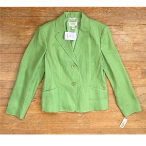 Vintage Lime Green 100% Irish Linen Blazer Womens Size Medium Sport Coat Jacket