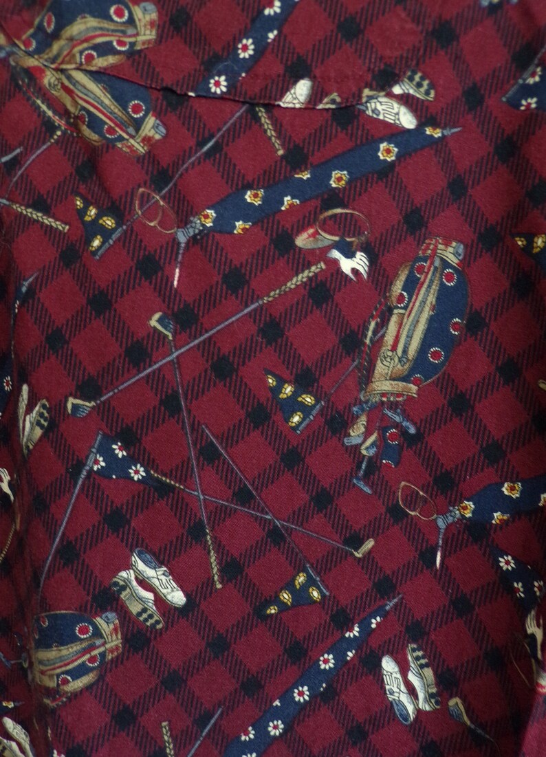 Vintage Mens Golf Shirt Size Large 1990s Plaid Cotton Poplin Novelty Golfing Print Button Down image 4