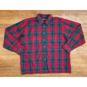 Vintage Mens Plaid Shirt Size XL 1980s Tartan Lightweight Cotton Blend Button Down