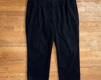 1990s Polo Ralph Lauren Black Corduroy Pants With Velvety- Wide