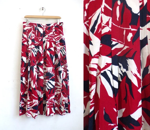 Vintage Pleated Floral Midi Skirt | 90s Rayon & L… - image 1