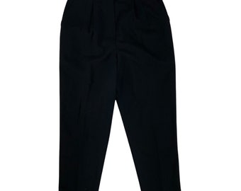Vintage Black Crepe Wool Pants Womens Size Large | 30" Waist | 1990s High Waist Trousers with Pockets