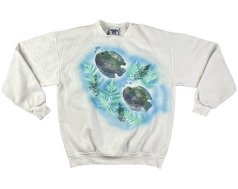 Vintage Fish Print Sweatshirt Size M/L | 1990s Ocean Theme Crew Neck