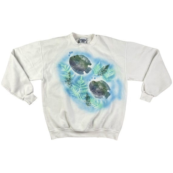 Vintage Fish Print Sweatshirt Size M/L | 1990s Oc… - image 1