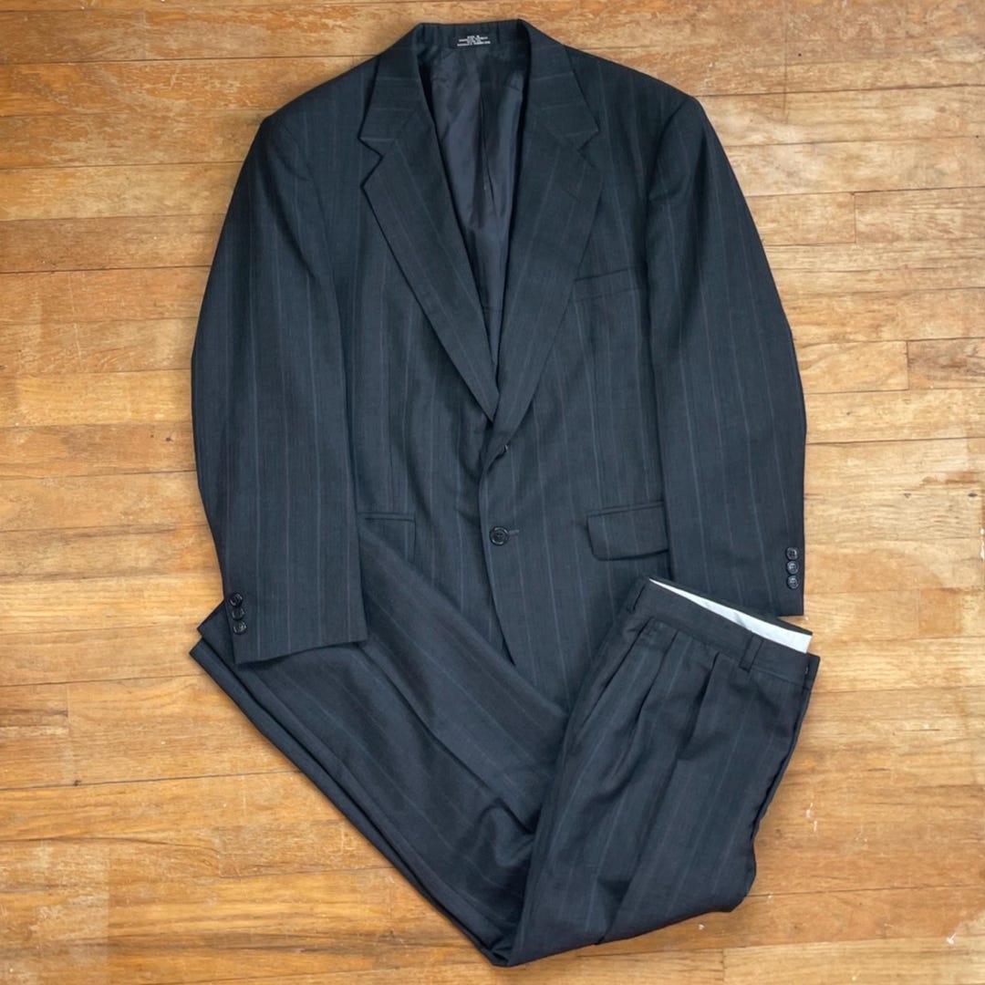 Vintage Mens Gray Pinstripe Suit 40S Blazer 34x29 Pants 1970s Wool