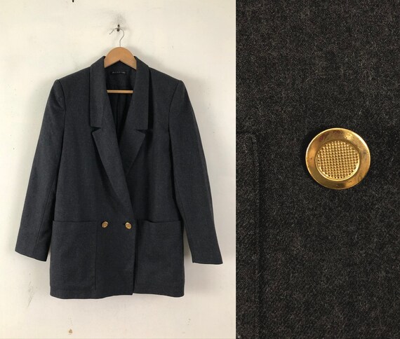 Vintage Charcoal Gray Wool Blazer | 80s Double Bre