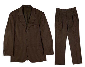 Vintage Mens Suit Set Size 40L Blazer | 32 Waist Pants |  90s Brown Pinstriped Jacket & Pants