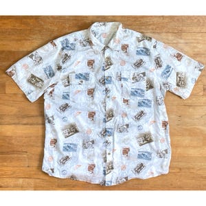 Vintage Herren Wilderness Conservation Stamp Shirt Y2K Baumwoll Neuheit Atlas Map Print Kurzarm