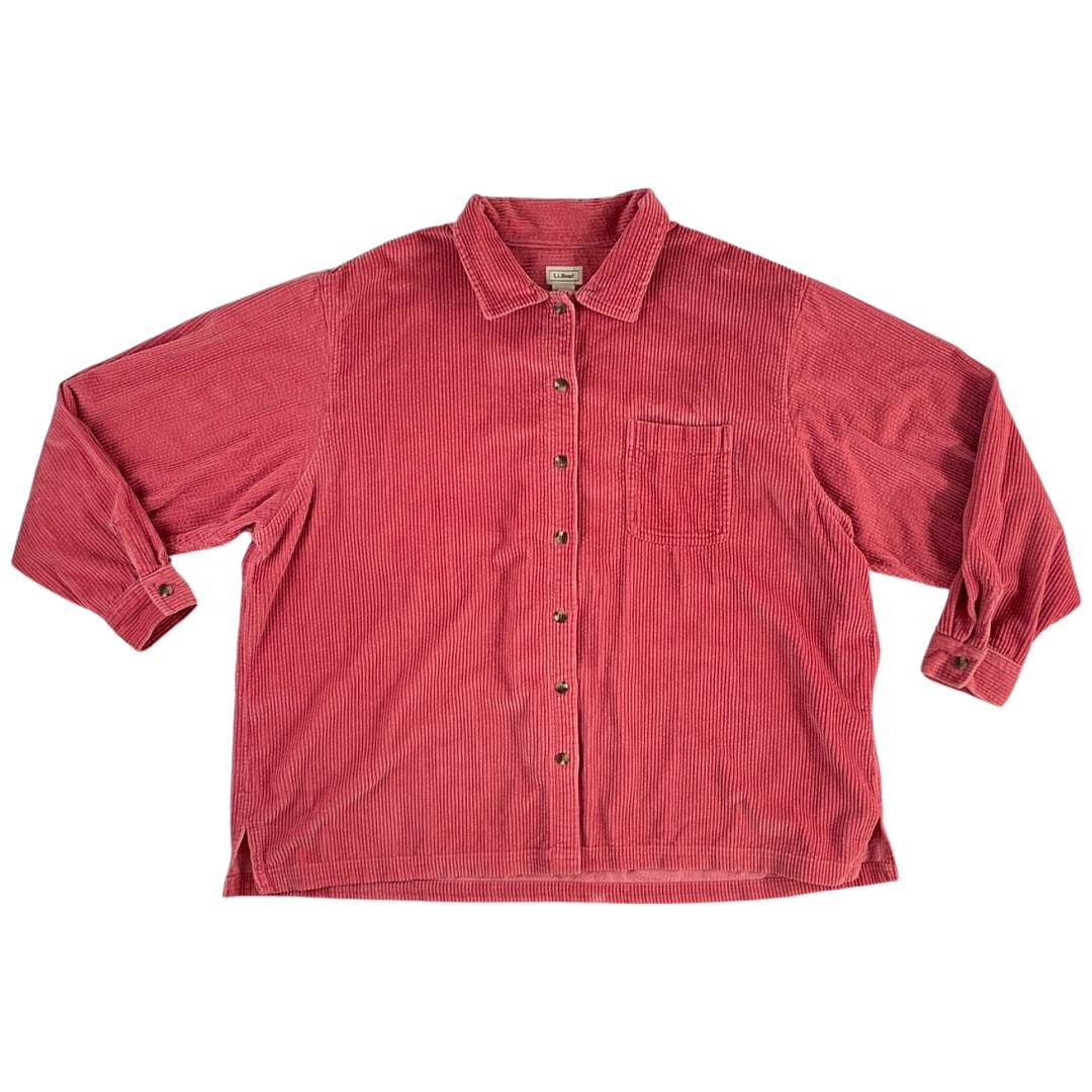 Vintage Corduroy Shirt Womens Plus Size 3X 90s Pink Waled Cotton Button