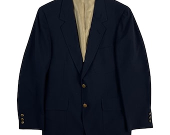 Vintage Mens Navy Blue Wool Blazer Size 38 | 1970s Worsted Sport Coat Suit Jacket