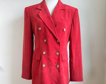 Blazer vintage rouge en soie à double boutonnage, taille S/M, veste de sport pour femme, manteau de tailleur minimaliste, vêtement de travail, Evan Picone