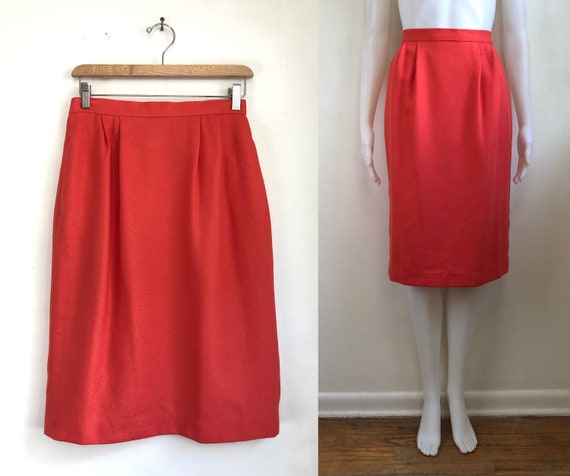 Vintage Bright Orange Pencil Skirt | 80s Crepe St… - image 1